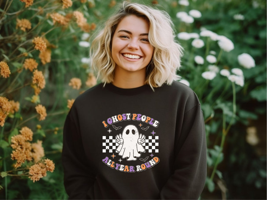 I Ghost People All Year Round Adult Halloween Sweatshirt