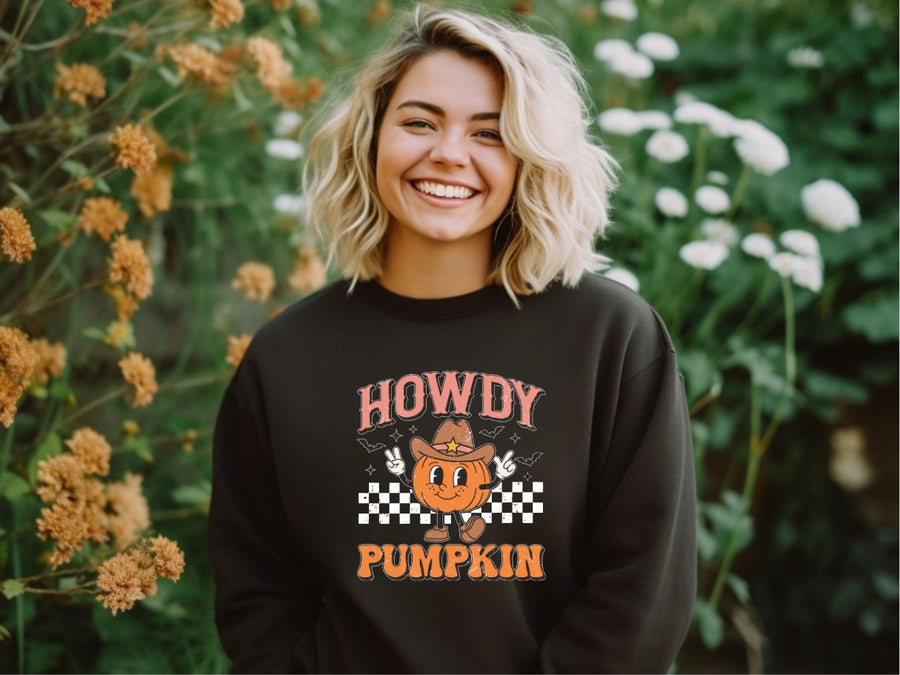 Howdy Pumpkin Retro Adult Halloween Sweatshirt