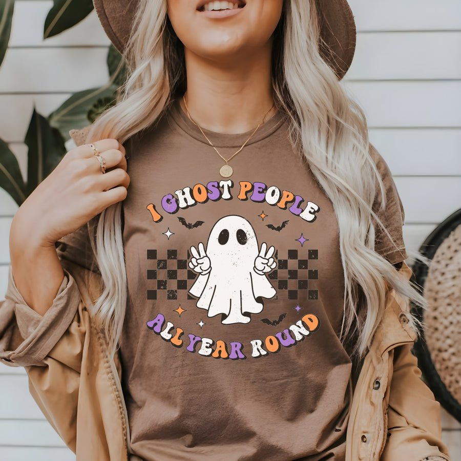 I Ghost People All Year Round Retro Adult Halloween T-shirt