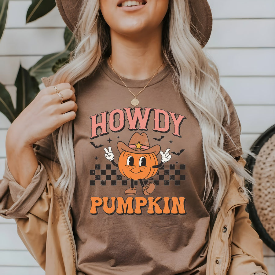 Howdy Pumpkin Retro Adult Halloween T-shirt