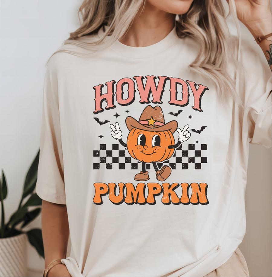 Howdy Pumpkin Retro Adult Halloween T-shirt