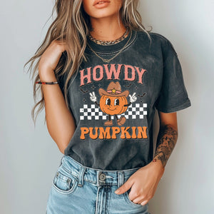 Howdy Pumpkin Retro Adult Halloween T-shirt