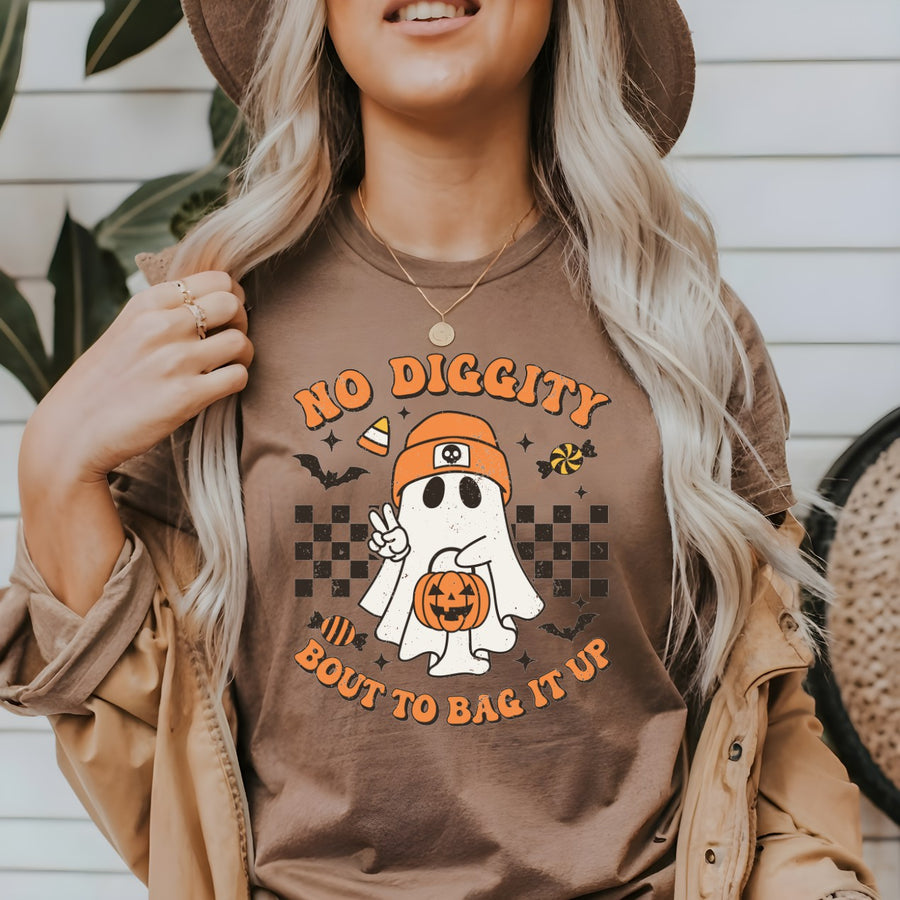 No Diggity, Bout To Bag It Up Retro Adult Halloween T-shirt