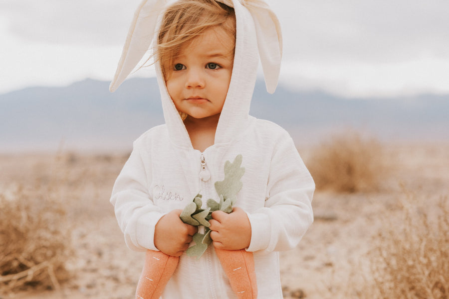 White Personalized Embroidered Easter Romper with Bunny Ears