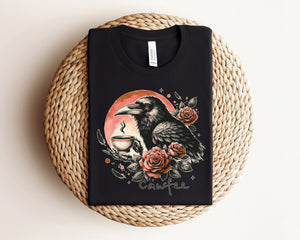 "Cawfee" Adult Halloween T-shirt With Crow Graphic