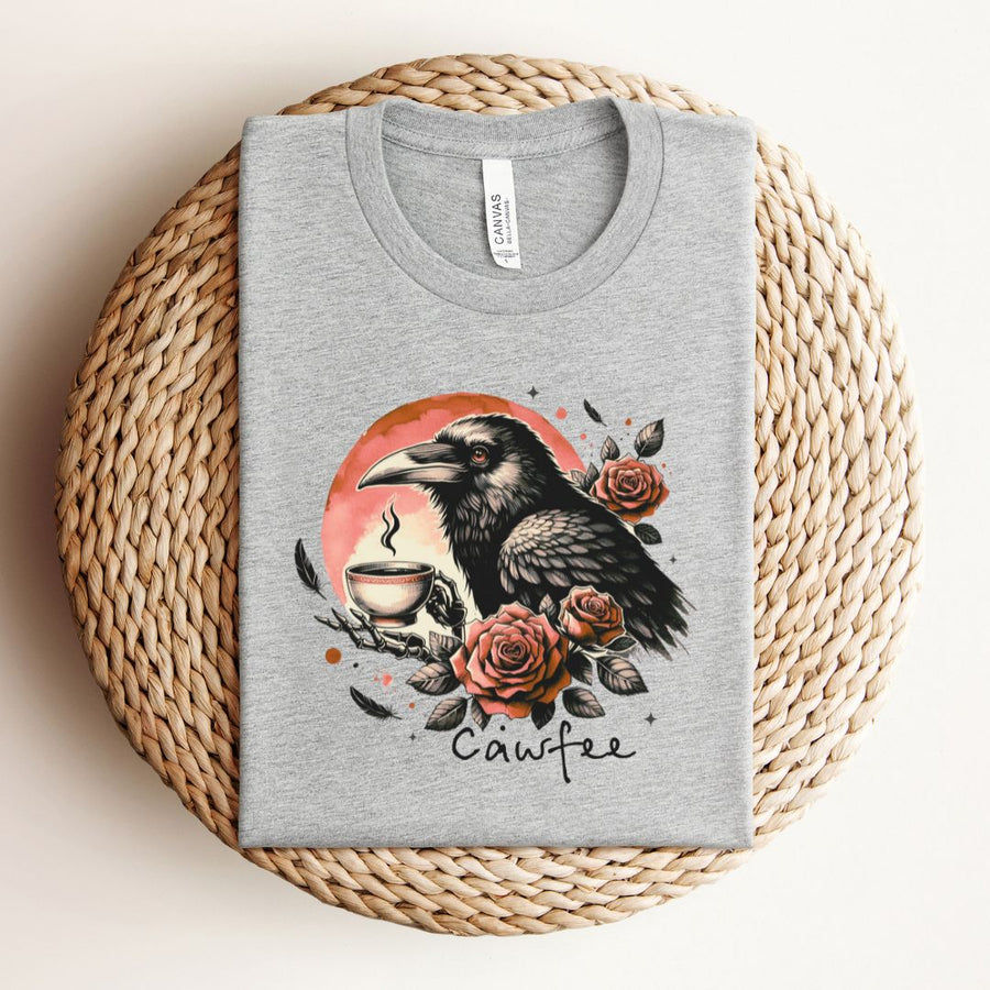 "Cawfee" Adult Halloween T-shirt With Crow Graphic