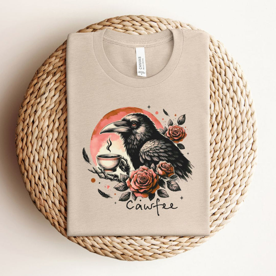 "Cawfee" Adult Halloween T-shirt With Crow Graphic