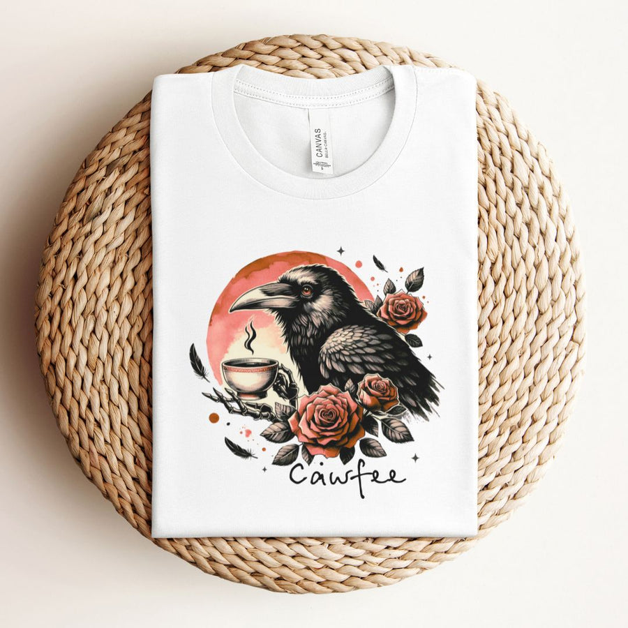 "Cawfee" Adult Halloween T-shirt With Crow Graphic