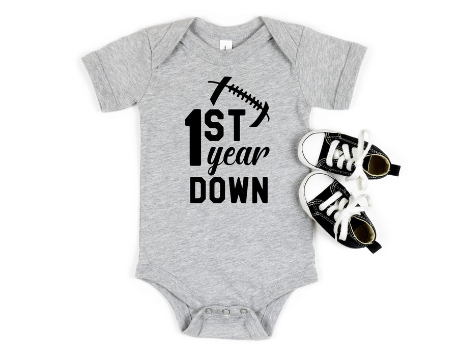 1st Year Down Football Personalized 1st Birthday T-shirt or Bodysuit