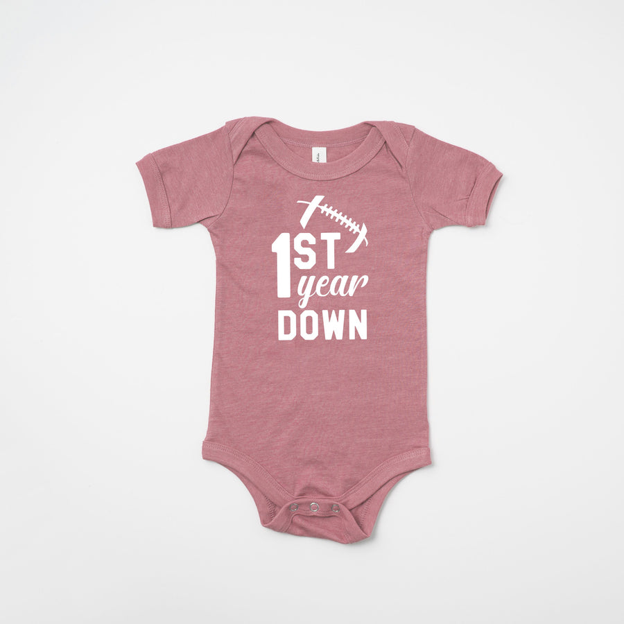 1st Year Down Football Personalized 1st Birthday T-shirt or Bodysuit