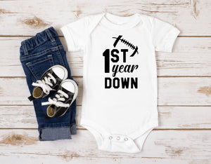 1st Year Down Football Personalized 1st Birthday T-shirt or Bodysuit