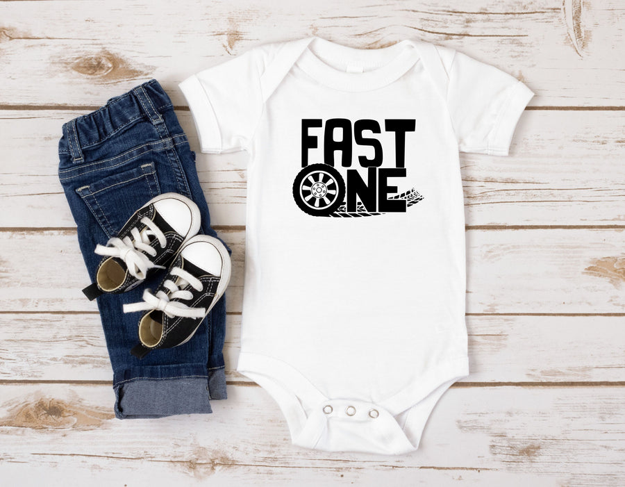 "Fast One" 1st Birthday Racing Theme T-shirt or Bodysuit