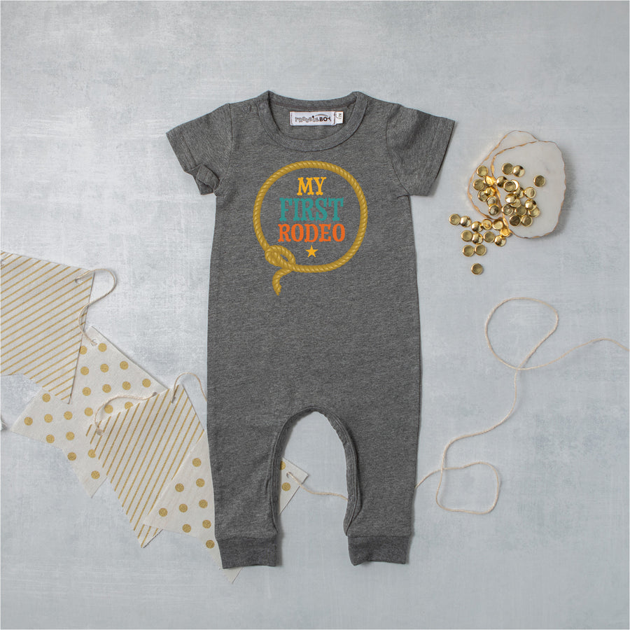 "My First Rodeo" Personalized 1st Birthday Short Sleeve Slim Fit Romper