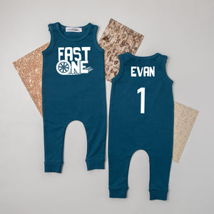 "Fast One" Racing Theme Slim Fit Sleeveless Romper