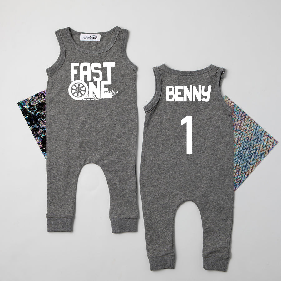 "Fast One" Racing Theme Slim Fit Sleeveless Romper