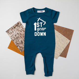 1st Year Down Football Slim Fit Birthday Romper