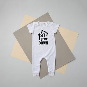 1st Year Down Football Slim Fit Birthday Romper