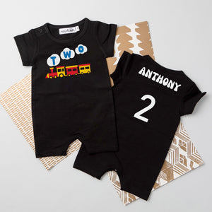 Two Train Personalized Shorts Slim Fit Romper for 2nd Birthday