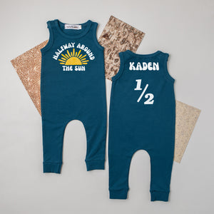 "Halfway Around the Sun" Slim Fit Sleeveless 1/2 Birthday Romper