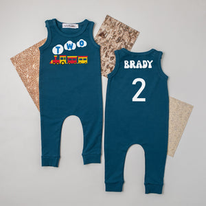 Two Train Personalized Slim Fit Sleeveless 2nd Birthday Romper