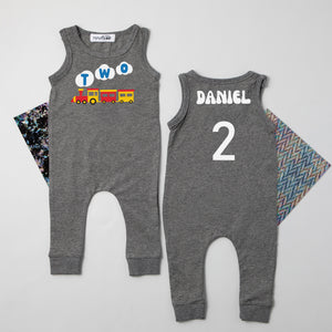 Two Train Personalized Slim Fit Sleeveless 2nd Birthday Romper