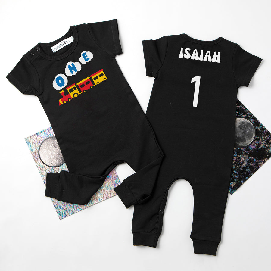 One Train Personalized Slim Fit 1st Birthday Romper