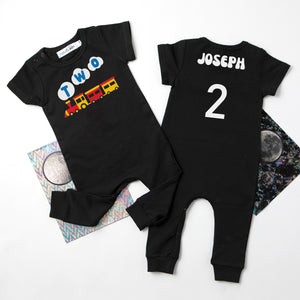 Two Train Personalized Slim Fit 2nd Birthday Romper