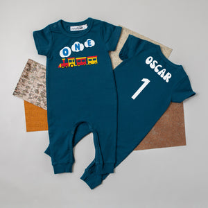 One Train Personalized Slim Fit 1st Birthday Romper