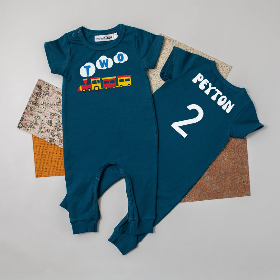 Two Train Personalized Slim Fit 2nd Birthday Romper