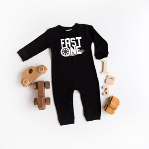 "Fast One" Racing Theme Long-Sleeve Romper