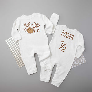 Halfway to One Long Sleeved Personalized Cookie Romper