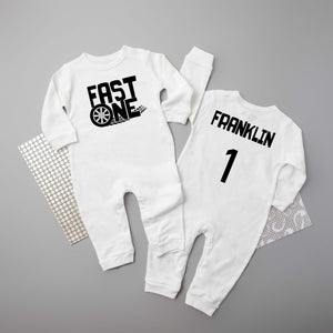 "Fast One" Racing Theme Long-Sleeve Romper