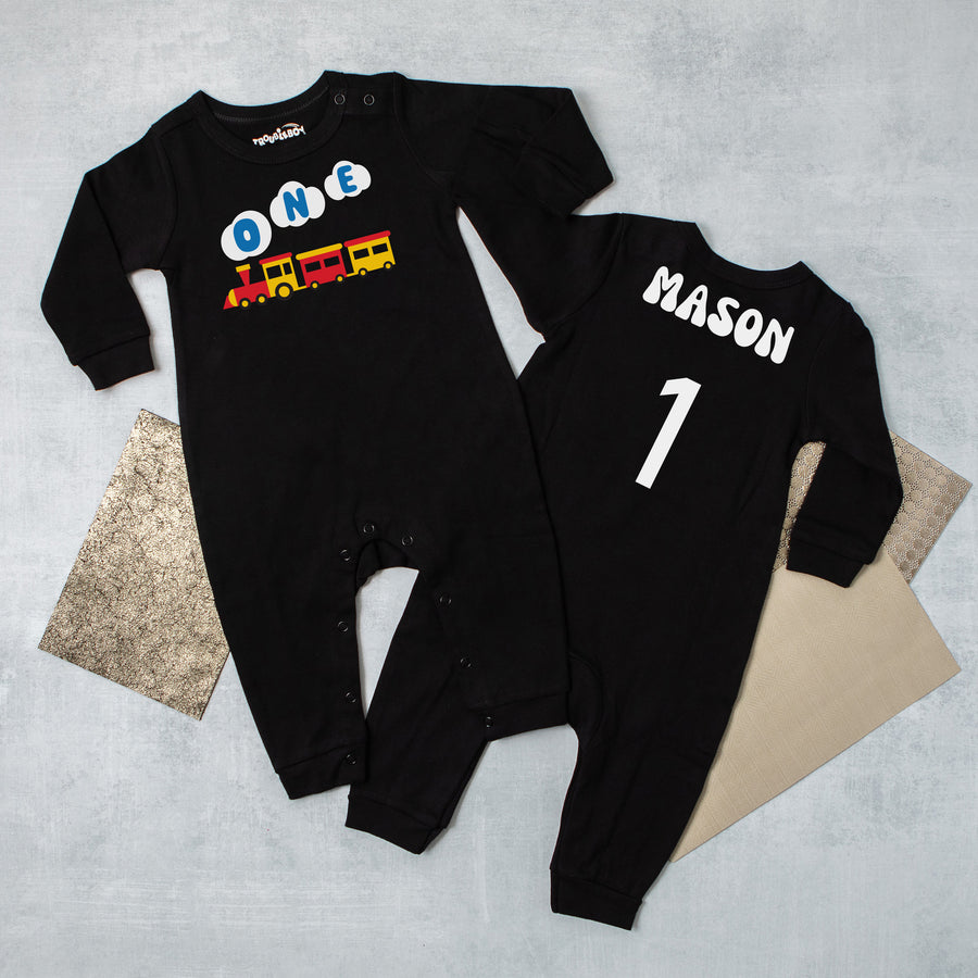 One Train Long Sleeved Personalized 1st Birthday Romper