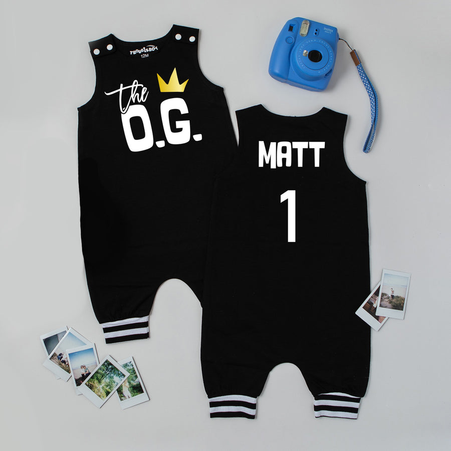 The OG Hip Hop Themed Striped Cuff Personalized 1st Birthday Romper