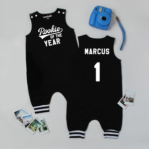 "Rookie of the Year" Romper with Striped Cuff