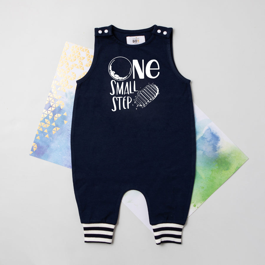 One Small Step Space Themed Striped Cuff Romper