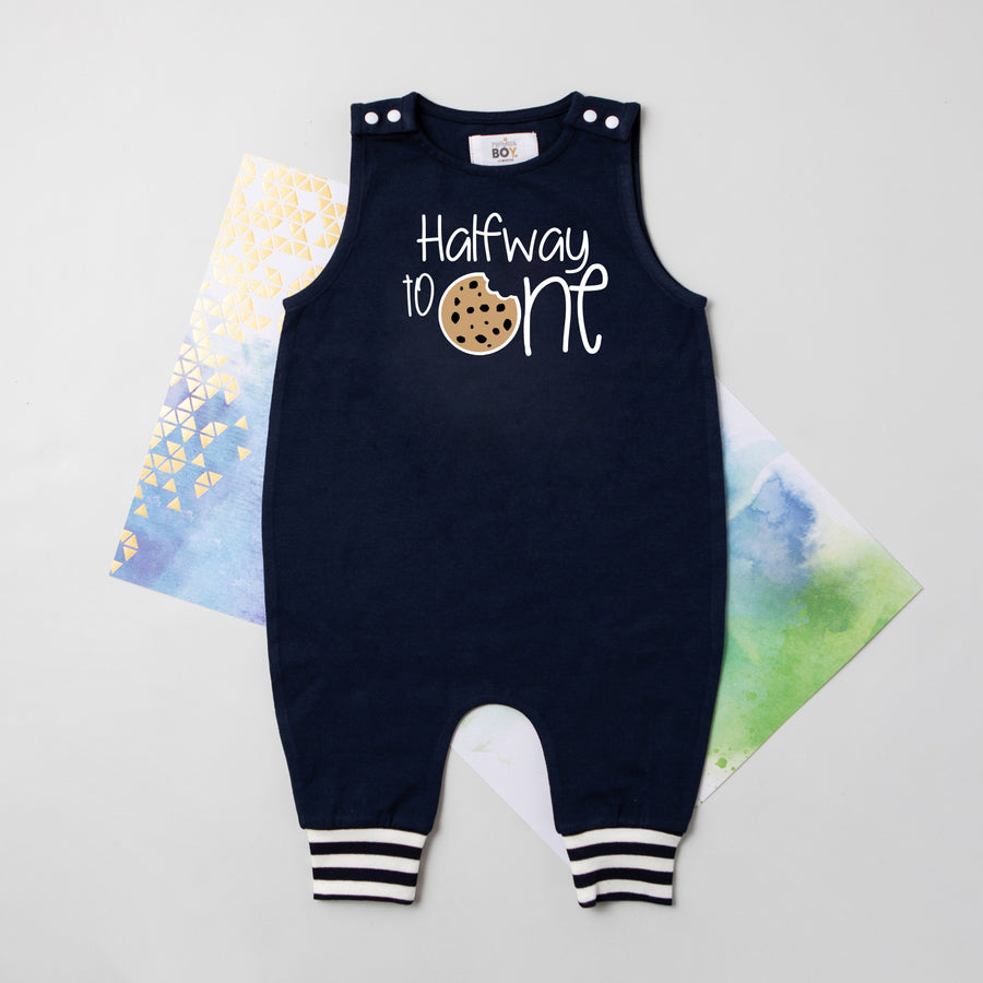 Halfway to One Cookie Birthday Romper with Striped Cuff