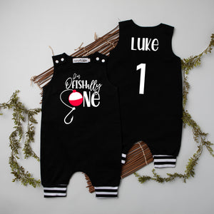 "Ofishally One" 1st Birthday Personalized Romper with Striped Cuff