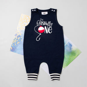 "Ofishally One" 1st Birthday Personalized Romper with Striped Cuff