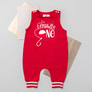 "Ofishally One" 1st Birthday Personalized Romper with Striped Cuff