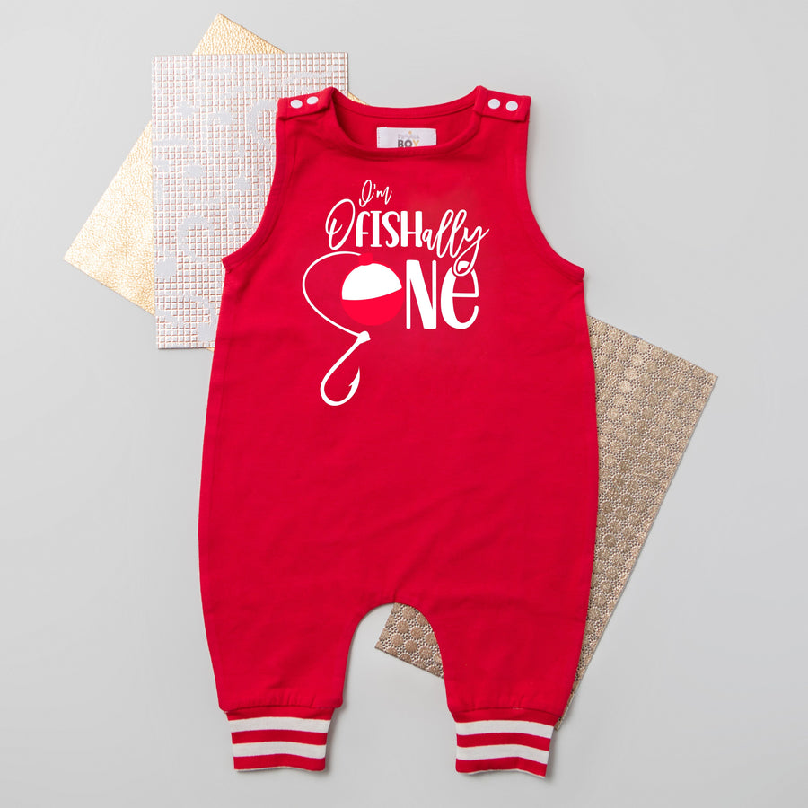 "Ofishally One" 1st Birthday Personalized Romper with Striped Cuff