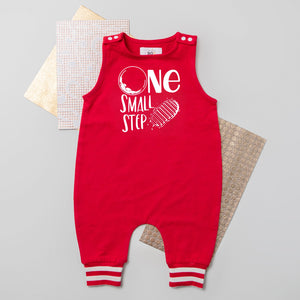 One Small Step Space Themed Striped Cuff Romper