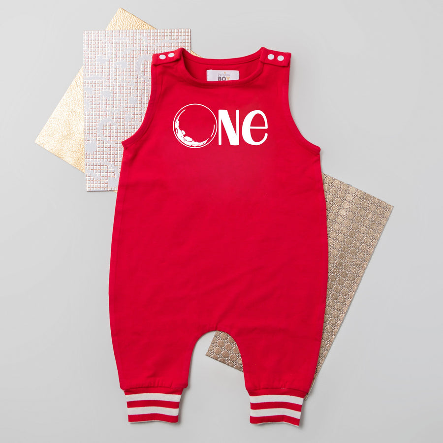 Personalized One Moon Romper with Striped Cuff