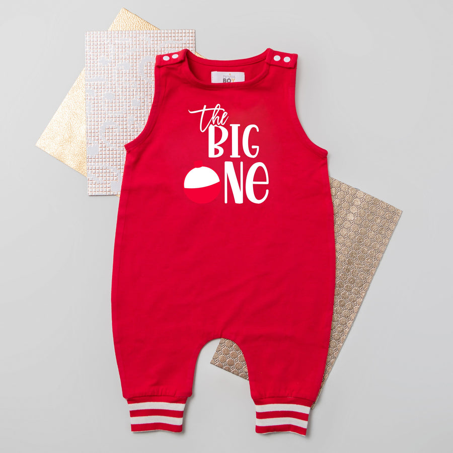 "The Big One" Bobber Personalized Romper with Striped Cuff