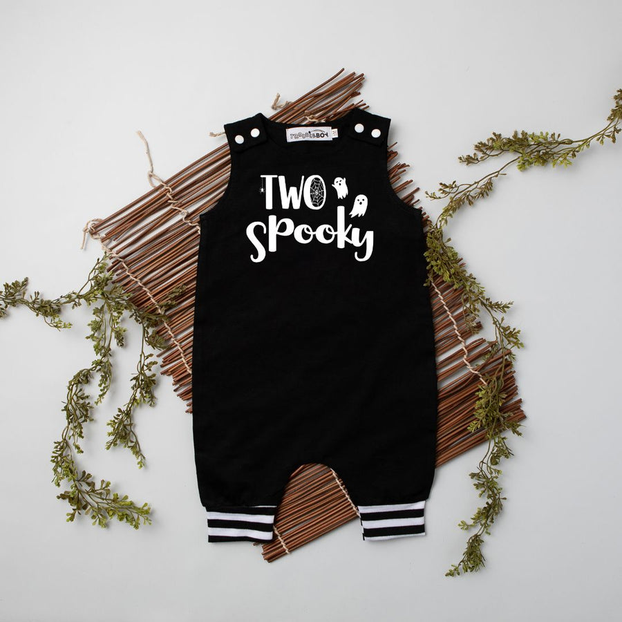 Two Spooky Halloween Themed Personalized 2nd Birthday Romper with Striped Cuff