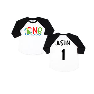 One Beach Ball Personalized Raglan