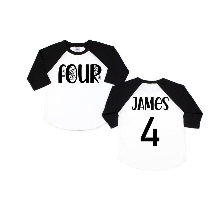 Four Spiderweb 4th Birthday Raglan