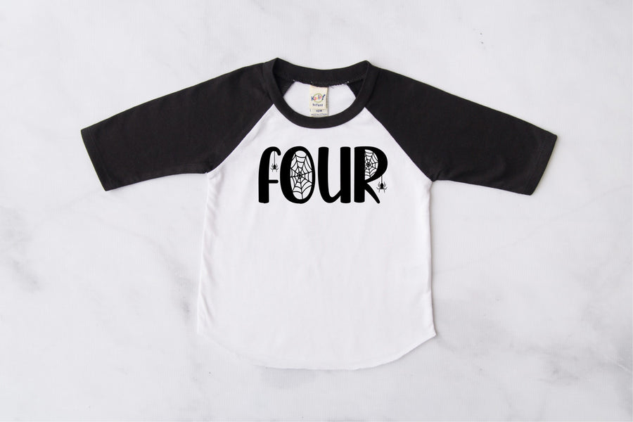 Four Spiderweb 4th Birthday Raglan