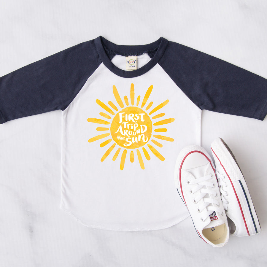 "First Trip Around the Sun" Personalized 1st Birthday Raglan