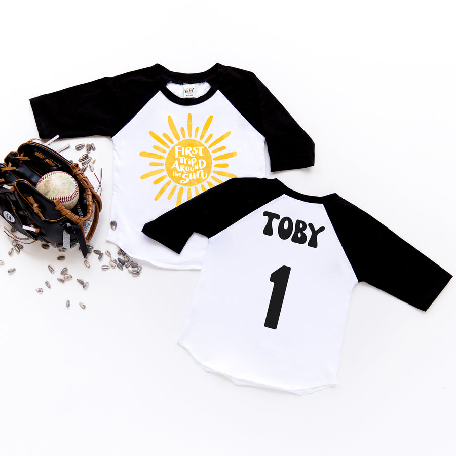 "First Trip Around the Sun" Personalized 1st Birthday Raglan